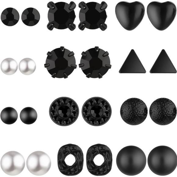 12 Pair Stud Earrings Crystal Pearl Earring Set Ear Stud Jewelry Women Men - Picture 1 of 6